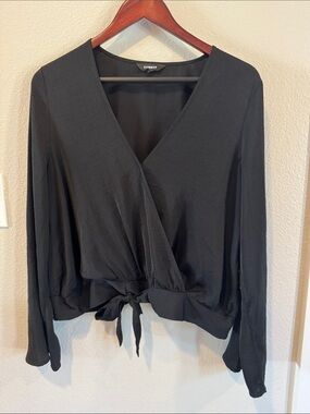 Express Black Wrap Tie-Front Blouse